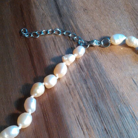 Peach Freshwater Pearl Stainless Steel Necklace - Picture 6 of 9